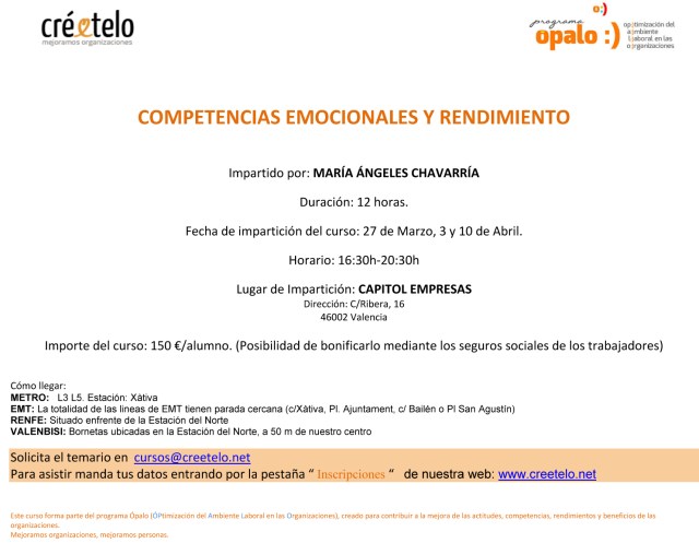 Cartel curso competencias emocionales y rendimiento.