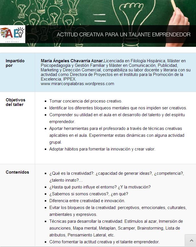 Taller Actitud creativa María Ángeles Chavarría