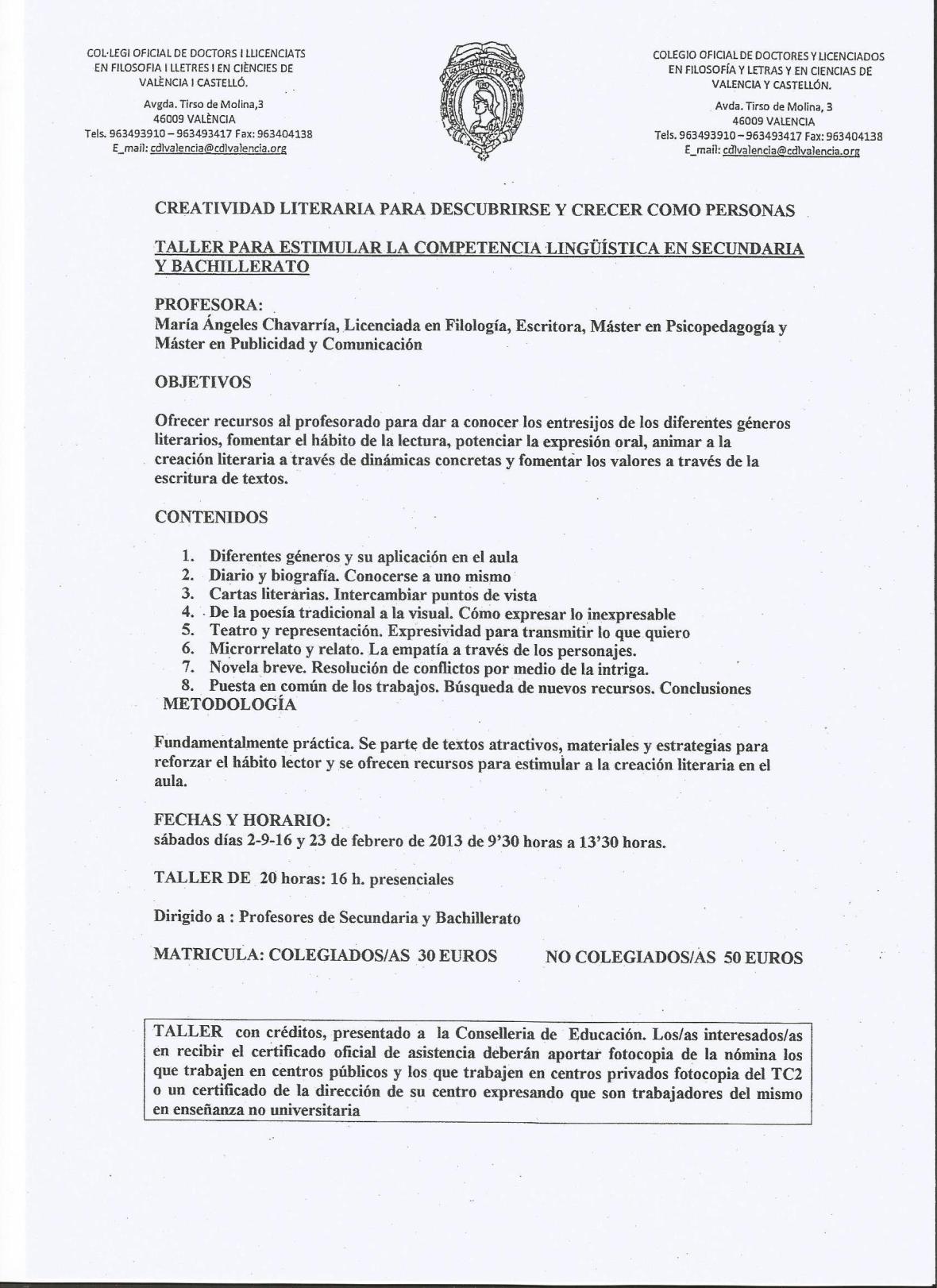 CURSO CREATIVIDAD LITERARIA