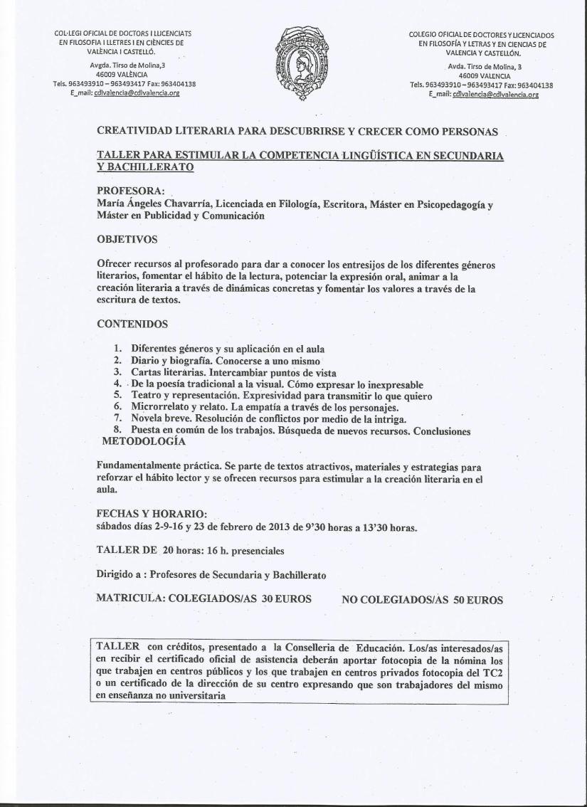 CURSO CREATIVIDAD LITERARIA