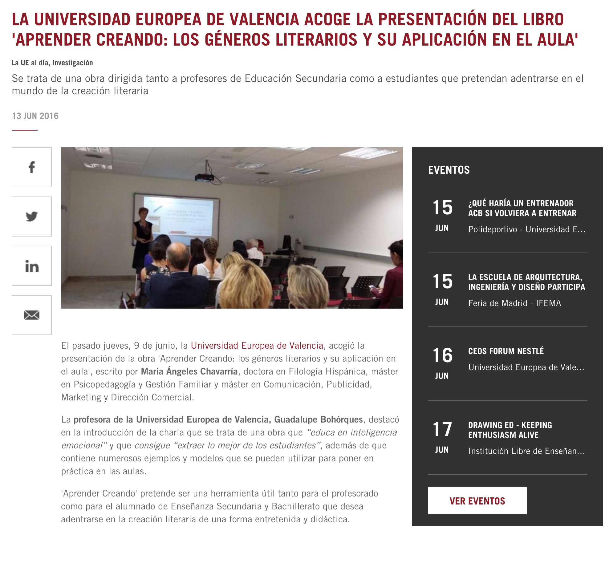 UE Noticia Presentación libro M.A. Chavarría