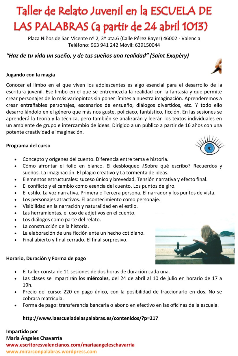 Taller relato juvenil en la Escuela de las Palabras