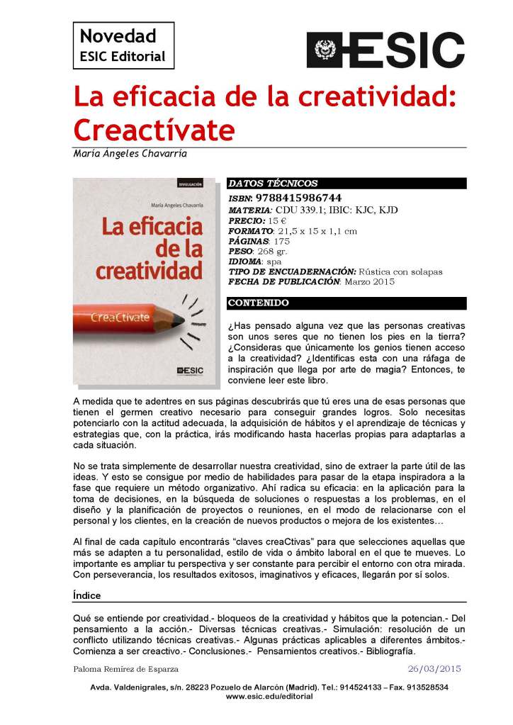 María Ángeles Chavarría La eficacia de la creatividad Creactívate