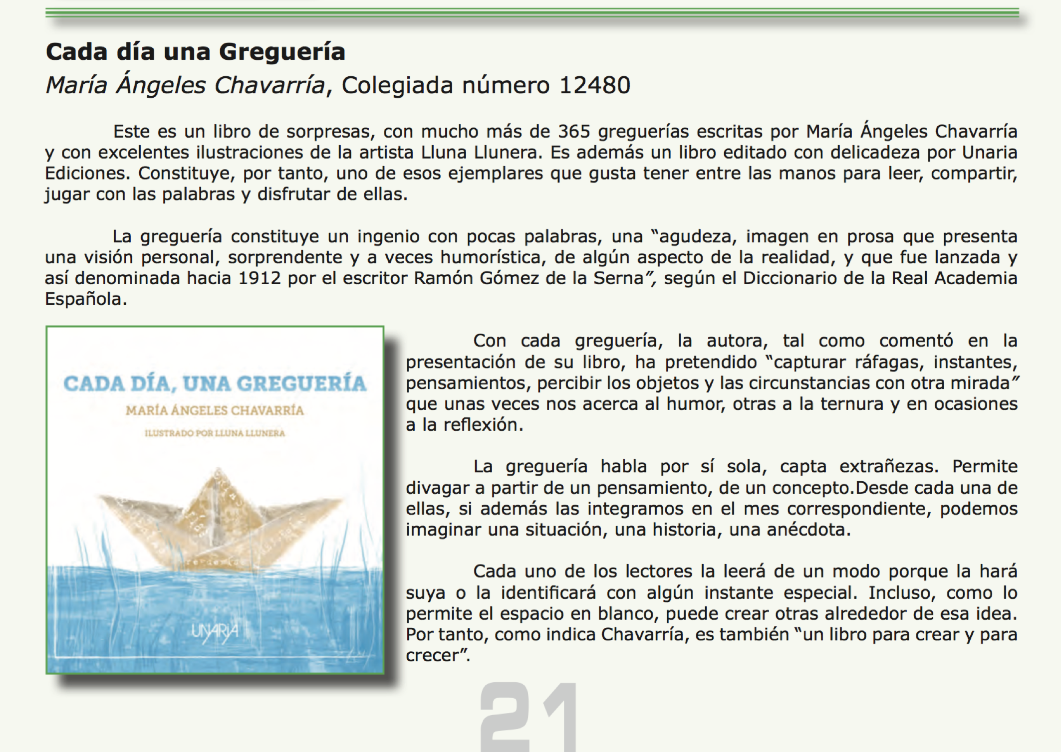 Reseña Cada día una Greguería en La Revista CdL